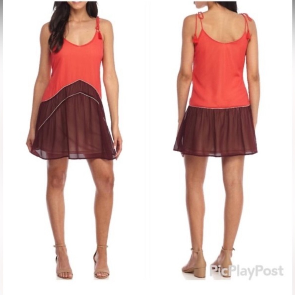 Living Doll Flowy Tassel Tie Shoulder Strap Dress Size XL  Coral Maroon